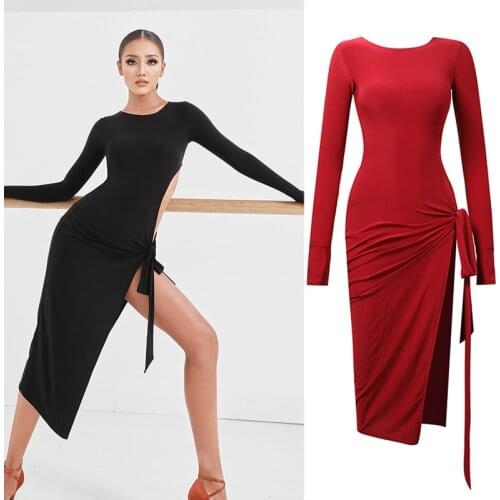 Sexy Latin Dance Dress For Women Backless Red Straps Practice Dress Ballroom Latin Dance Competition Performance Dress SL4879