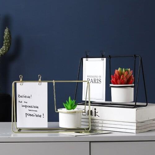 Nordic Simulation Fleshy Potted Photo Frames Creative Iron Stand Postcard Photo Clip Holder Golden Black 2In1 Home Desktop Decor