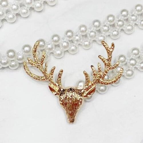 Elegant Women Pearl Belt Waist Belt Elastic Buckle Pearl Chain Belt Female Girls Dress Crystal Strap