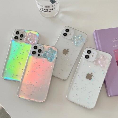 Luxury creative laser gradient color bear For Apple iPhone 11 12 Pro Max Case Mini X XS XR 7 8 Plus SE2020 Silica gel Cover