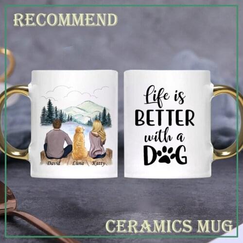 Personality Couple and Dogs Man Women Personalized Mug Custom Made Stoneware Coffee Mugs Cups Gift for Family DIY KTNV-001