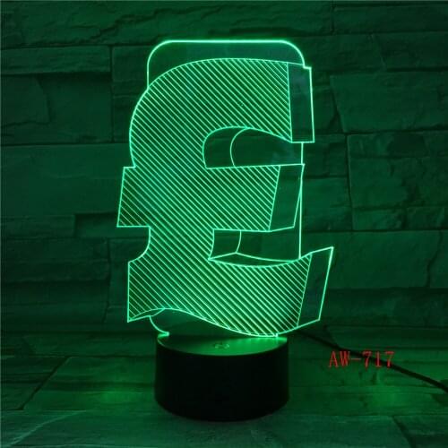 UK Pound Symbol 3d led Lamp Indoor Usb 3d Light Color Changeable Lampara Office Decor Led Night Lamp For Friend Gift AW-717