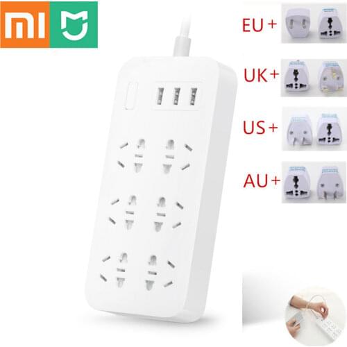Xiaomi Mijia Power Strip top 1.8m 6 Sockets 10A 250V 2500W 3USB Port 5V 2.1A Fast Charging Overload Protection High Quality Pl