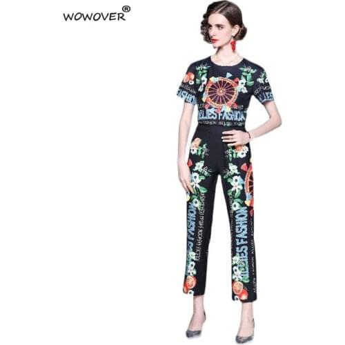 Street Fashion Summer Women Two Piece Outfit Runway Letter Print Top and Pants Suit Matching Sets Casual Vintage Twinset