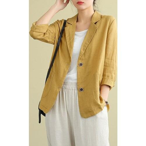 All-Matched Casual Vintage Blazers Coat Spring Summer Arts Style Women Long Sleeve Cotton Linen Blazer Mujer Loose Tops