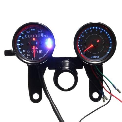 Universal Motorcycle LED Odometer Tachometer Speedometer Gauge With Black Bracket DC 12V