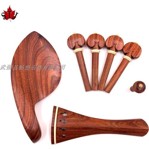 5 sets new natural rosewood 4/4 violin accessories peg tailpiece chinrest endpin