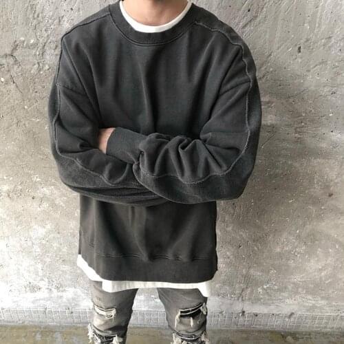 XS-6XL Oversize Men Reverse Side Stitching, Hem Slits, Round Neck Drop Shoulder Pullover Sweatshirt