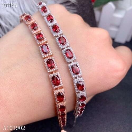 KJJEAXCMY boutique jewelry 925 Silver-inlaid Natural Garnet Gemstone Deluxe Bracelet Support Detection
