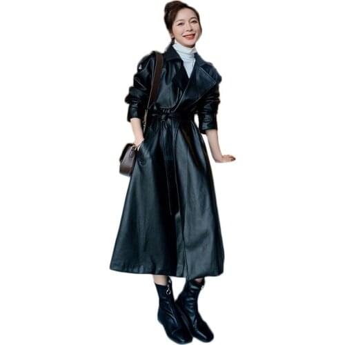 Faux Leather Jacket Female 2020 New Autumn Casual Wild Loose Long Black PU Leather Jacket Women Spring Trench Coat NS2271