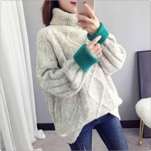 JuneLove women winter turtleneck thicken sweaters vintage pullovers loose warm lady elegant lazy style pulls outwear coat tops
