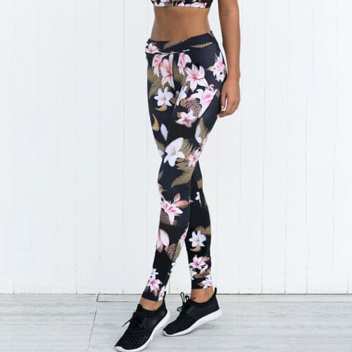 Women´s Black Printed Sports Fitness Leggings High Waist Pants Female Casual Athletic Skinny Full-Length Capris