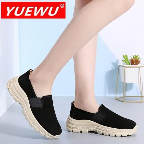 YUEWU Women’s Large Size High Rise Casual Shoes Round Head Sleeve Sneakers Fashionable Anti Suede Leather Nude Shoes
