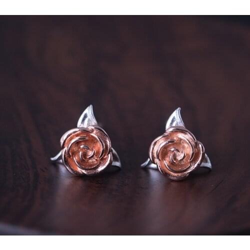 925 Sterling Silver Rose Flowers Stud Earrings For Women High Quality Fashion Style Lady Gift Sterling-silver-jewelry