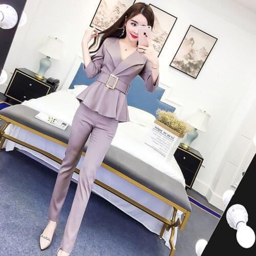 Women 2021 Spring Autumn New Two-piece Suits Female Solid Color Pullover Shirts Ladies High Waist Slim Pencil Pants Sets P231