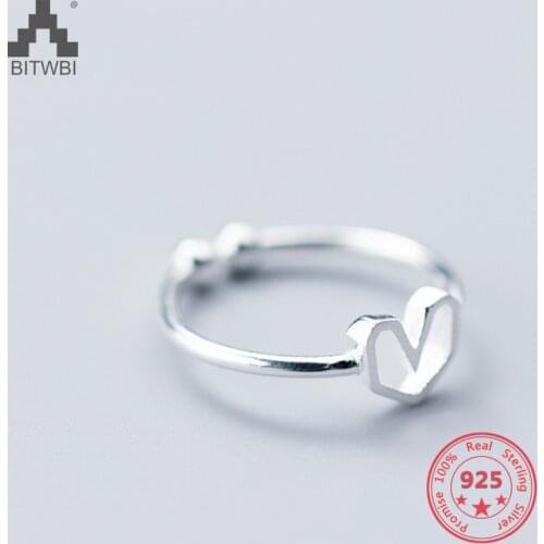 Korea New Style 925 Sterling Silver Simple Fashion Chic Heart Open Ring Jewelry for Women