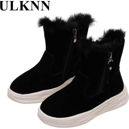 ULKNN Winter Girls Snow Boots Children Cotton-padded Plus Velvet Kid Footwear Boys Comfortable Shoes Non-slip Warm Fashion Boots