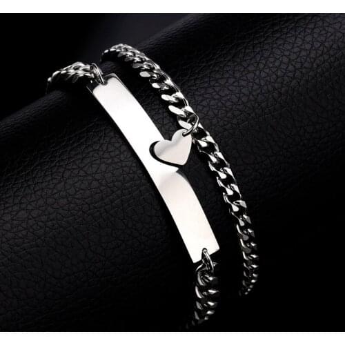 2Pcs/Set Heart Shaped Magnet Attraction Bracelet for Couples Stainless Steel Cuba Chain Mens and Womens Charm Jewelry Gifts