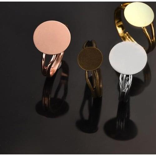 20pcs Adjustable Blank Ring 12mm Cabochon Cameo Flat Ring Base Settings Pad Bezel Tray Blanks DIY Ring Jewelry Making Findings