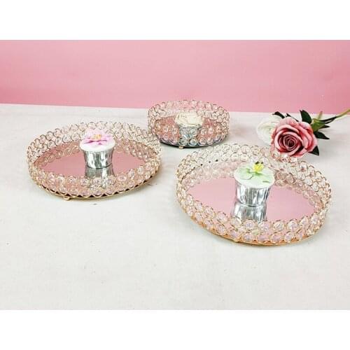3pcs/lot round Cake Stand Wedding Table Crystal Silver Color Plating Mirror