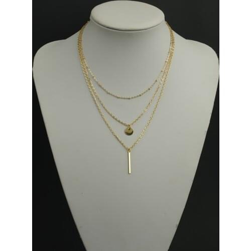 3 Layers Fashion Choker Bar and Disc pendant necklace