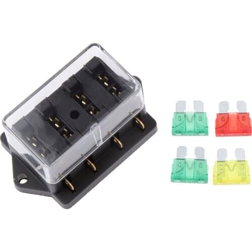 4-Way Circuit Fuse Box Block Holder With 4 Fuses(10/20/30/30A) For Car Boat