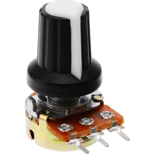 5 Piece 10K Linear Resistor Potentiometer 3 Pin OHM 15mm Shaft With White Knobs Caps Mono Stereo Pot Rotary Potentiometer