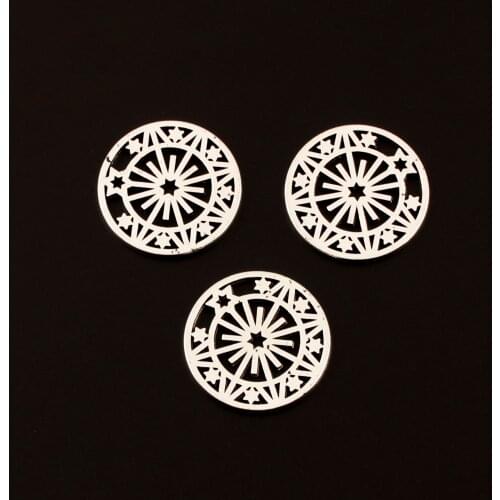 5pcs Silver Color Filigree Hollow Round Pattern Charms Star Shape Pendant Handmade Jewelry Findings Craft 25mm A406