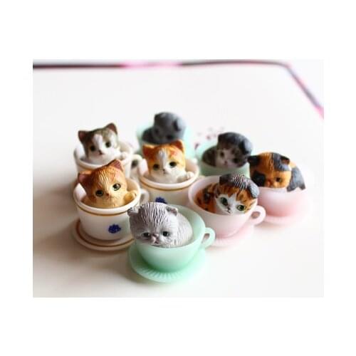 8pcs/lot 3CM mini cute kawaii original cup cat pet action figure set best kids toys for boys girls