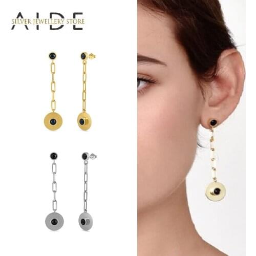 AIDE Fashion INS Round Disc Dangle Earrings Exaggerated Lock Chain Drop Earrings For Women Fine Jewelry pendientes plata 925