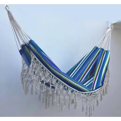 2 Person Large Hammock Striped Tassel Boho Brazilian Macrame Fringed Deluxe Double Hammock Net Swing Hanging Chair In/Outdoor