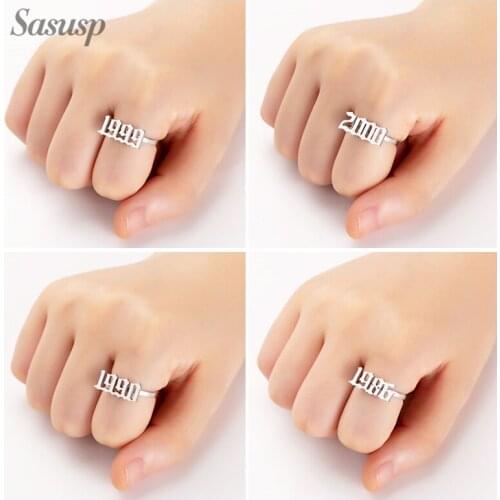 Digital 1980 to 2000 Shaped Rings For Women Stainless Steel Year Number Open Ring Women Girl Birthday Wedding Anniversary Gift