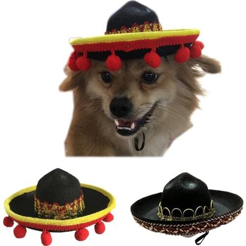 Mini Pet Decorative Hat Mexican Style Dress Straw Hat Pet Dog Festival Party Hat Home Dog Supplies