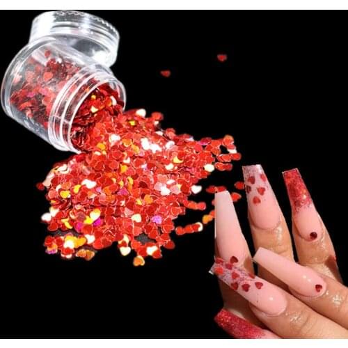 Valentines Day Holographic Sweet Love Heart Nail Sequins Laser Glitter Flakes Nail Art Decorations DIY Manicure Accessories