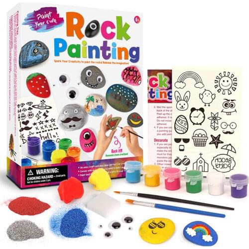 Kids Rock Painting Kit Complete Stone Art Painting Doodle Supplies Set for Boys Girls Birthday Christmas New Year Gift
