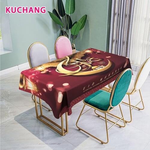 Islamic Eid Mubarak Crescent Waterproof Printed Tablecloth Luxury Muslim Rectangle Dining Ramadan Kareem Mosque Dec Table Cloth