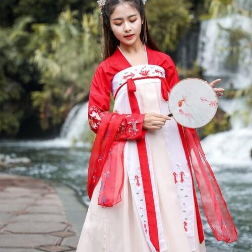 Chinese Traditional Dance Costume For Women Red Hanfu Fairy Dress Oriental Festival Outfit Folk Stage Performance Clothes DF1007