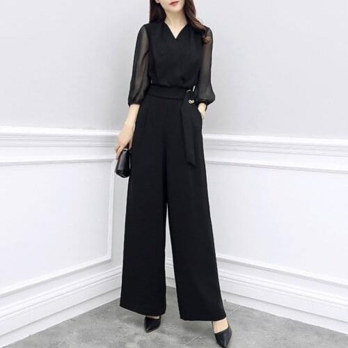 Plus Size 4XL Jumpsuits Womens Solid High Waist Full Length Wide leg pants Summer Elegant OL Daily Womens Korean Style Jumpsuits