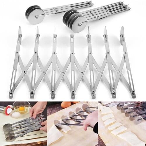 3/5/7 Wheel Cutter Dough Divider Stainless Steel Side Pasta Pizza Knife Flexible Roller Blade Adjustable Pastry Cake Baking Tool
