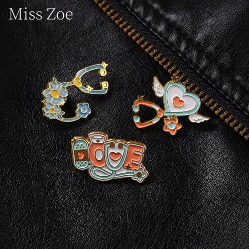 Medical Stethoscope Metal Enamel Pins Cherry Wing Blossom Love Launch Badge For Backpack Hat Bags Jewelry Gifts For Doctor Nurse