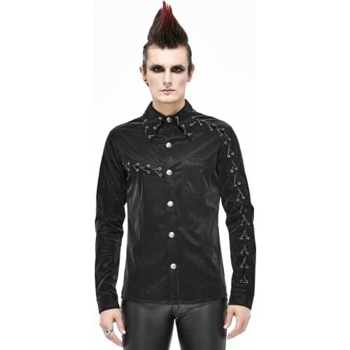 Gothic Rock Dark Mens Shirt Long Sleeve Velvet Slim Drawstring Personalized Design Shirt