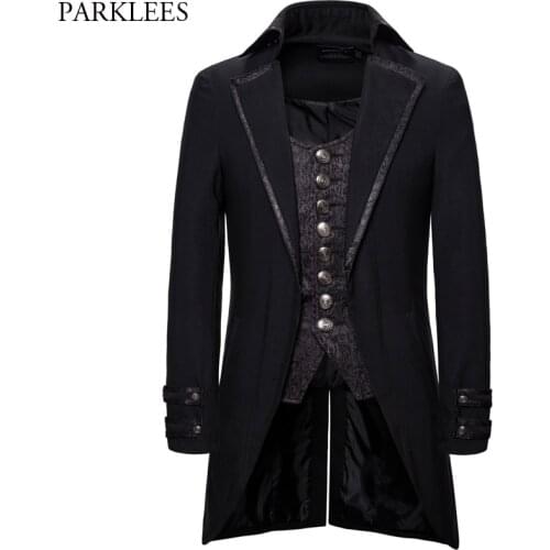 Retro Tailcoat Men Suit Jacket Lapel Fake Two Pieces Gothic Steampunk Coat Men Tuxedo Victorian Cosplay Mens Swallow Uniform 2XL