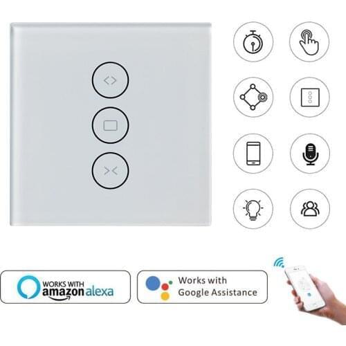 Smart Home Wall Switch EU Wifi Touch Curtain Switch Voice Control By Alexa /Google Phone Control For Electric Curtain Motor