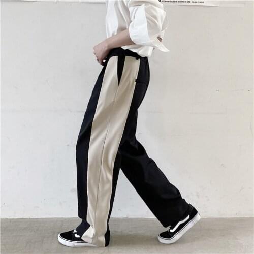 2021 New Men Casual Loose Straight Suit Pants Male Vintage Fashion Side Splice Long Trousers Japan Korea Style Pant