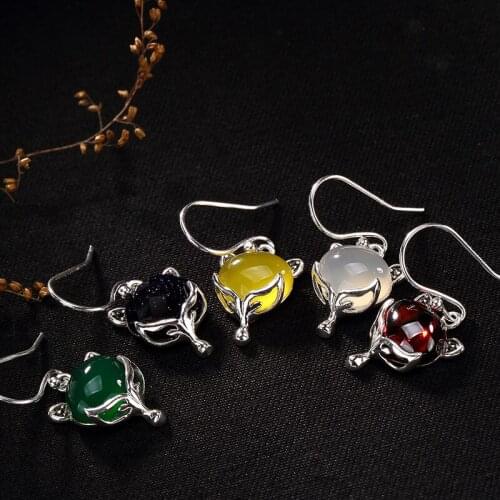 2018 New Arrival Brinco One Luyin S925 Pure Inlay Huangbai Chrysoprase Pomegranate Sand Fox High-grade Ladies Eardrop Wholesale
