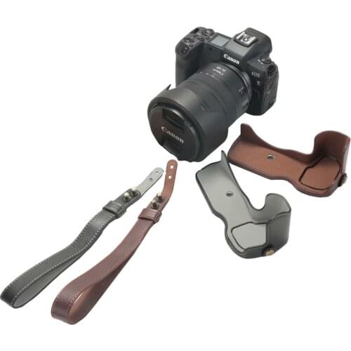 New Genuine Leather Camera Bag Case Half Body Cover Wrist strap For Canon EOS R Camera Bottom Case