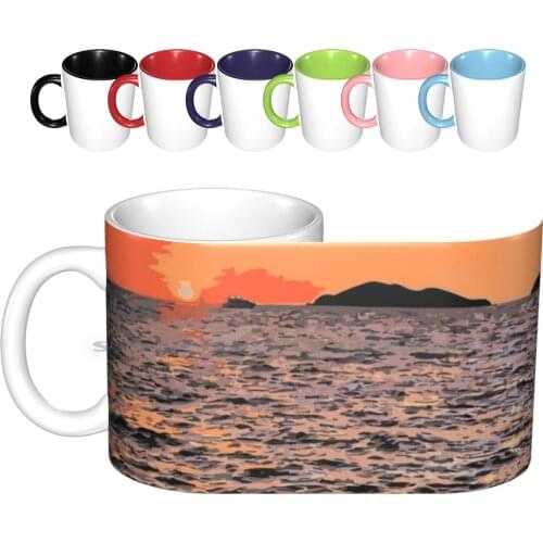Ocaso En El Mar Ceramic Mugs Coffee Cups Milk Tea Mug Mar Oceano Azul Amarillo Naranja Rojo Nuevo Puzzle Tarde Noche Sunset