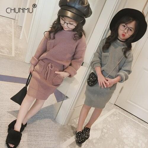 Baby Girls Clothes 2021 SpAutumn Girls Clothes Set Solid Knitted Tops + Skirt 2 Pcs Outfit Baby Sweater Dress Kids Clothes