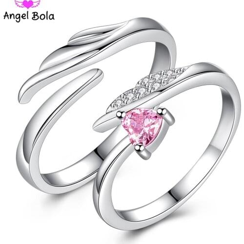 Wholesale European Fashion Lovers Couple Party Birthday Wedding Gift Wing Heart AAA Zircon Ring Drop Shipping