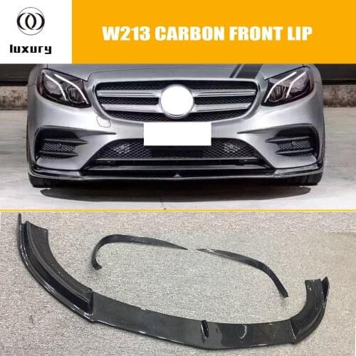 B Style Carbon Fiber Front Bumper Lip Chin Spoiler with Vent Trim for Benz W213 E200 E300 with Amg Package ( can't E63 ) 16-18